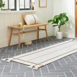 Bold Cross Stripes Tassel Rug Cream/Tan - Hearth & Hand™ With Magnolia