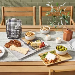 3pc Mixed Fall Pattern Bamboo-Melamine Serving Trays Gold/Blue/Cream - Hearth & Hand™ With Magnolia