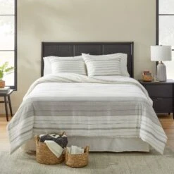 Alternating Pinstripe Comforter & Sham Set Gray/Cream - Hearth & Hand™ With Magnolia -Hearth & Hand with Magnolia GUEST 675d60c1 b13c 44e3 9260 4a8efb0c0e38