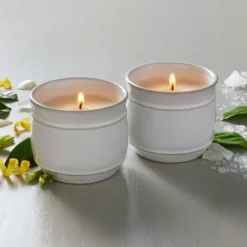 2pk Barrel Ceramic Candle Gift Set - Salt/Canvas 4oz - Hearth & Hand™ With Magnolia